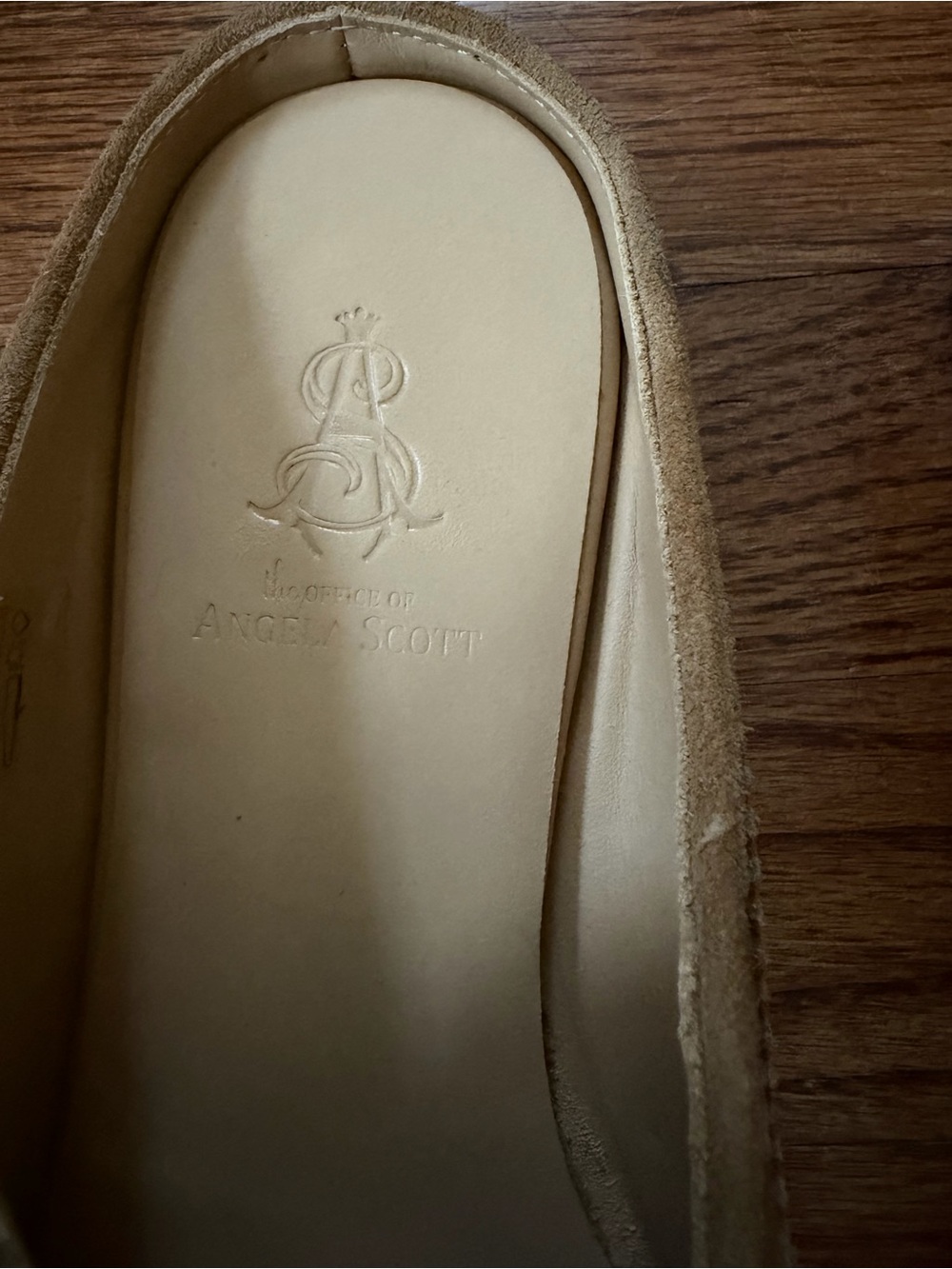 THE OFFICE OF ANGELA SCOTT Miss Emma Wingtip Mule Cognac Suede Tan Size 38 - Picture 6 of 15